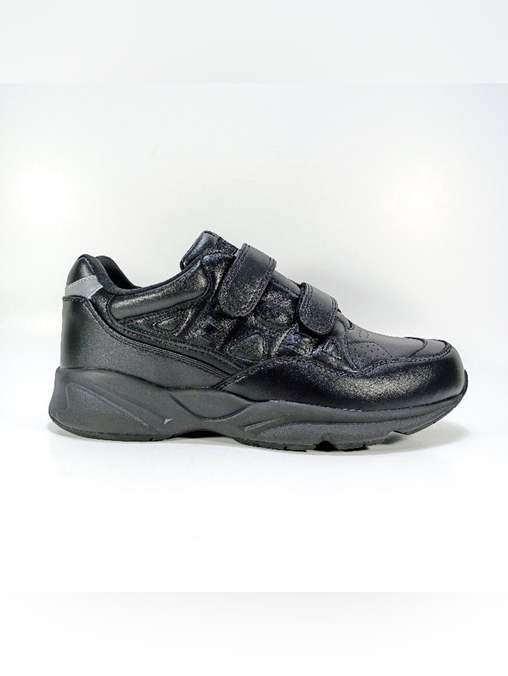 Propet Stability Walker Mens 9.5 Extra Wide Strap Close Black Leather Sneakers